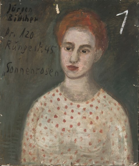 Strawalde/Jürgen Böttcher (*1931) Sonnenrosen (recto) und Mädchenbildnis (verso). 1954 Öl auf Karton; 61 × 51 cm Kunstbesitz der TU Dresden, Inv.-Nr. 0313 VG Bild-Kunst; Foto: Karen Weinert