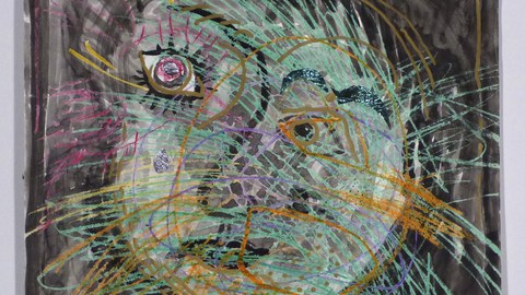 Agathe Böttcher, Bildnis mit Vogel. 1994, Mischtechnik auf Papier, 30×30 cm, Nachlass