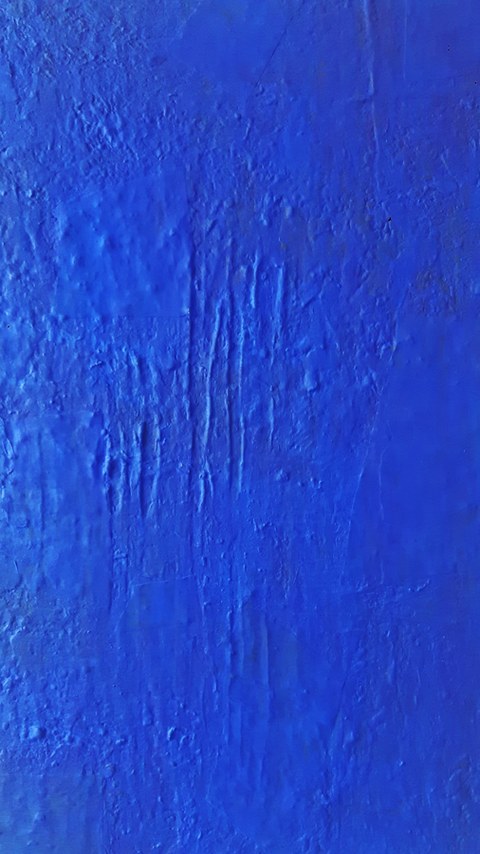 monochrom blau, Mischtechnik auf Holz, 120 x 80 cm, 2016