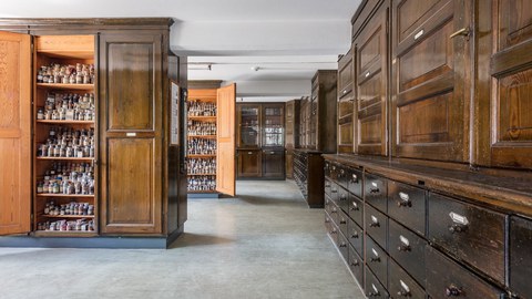 Blick in die Farbstoffsammlung der TU Dresden im historischen König-Bau
