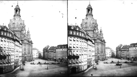 A historical stereoscopic view of Dresden's Frauenkirche