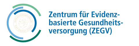 Das Logo des Zentrum für Evidenzbasierte Gesundheitsversorgung enthält neben dem Schriftzug mehrere bunte, ineinander greifende Kreise.