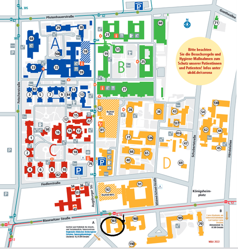 Lageplan des UKDmit eingekreistem Haus 161