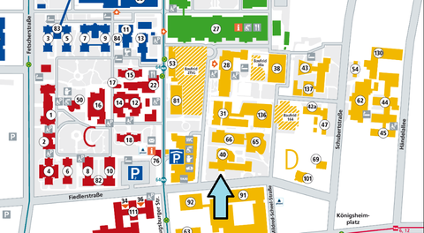 Lageplan des UKD mit eingekreistem Haus 40