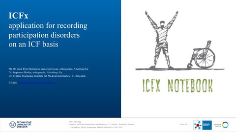 Titelblatt zum Vortrag "ICFx - application for recording partcipation disorders on an ICF basis"