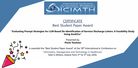 Best Student Paper Award für Florin Teschner auf der ICIMTH 2026