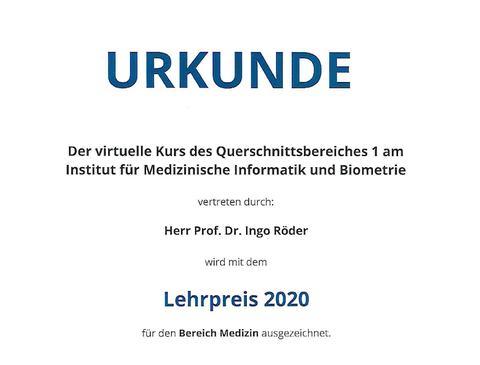 Urkunde vom Lehrpreis 2020