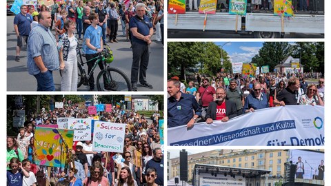 Bildercollage Demonstrationszug Sachsenplatz "Gemeinsam Für Demokratie"
