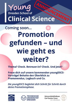 Freue dich auf unsere kommenden youngDSCS- Vorträge! Behalte den Überblick zu Promovendus, Logbuch und Co.