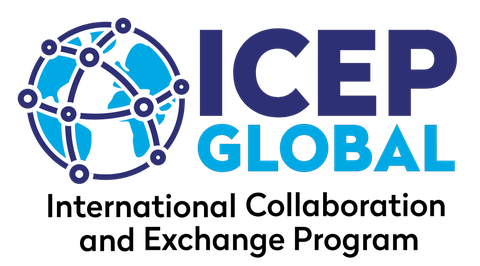 ICEP Logo: Links ein Symbol des Globus mit einem Netz, das ihn umwebt. Rechts Schriftzug: ICEP GLOBAL. Darunter Schriftzug: International Collaboration and Exchange Programm.