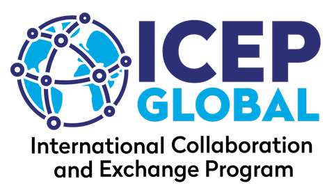 ICEP Logo: Links ein Symbol des Globus mit einem Netz, das ihn umwebt. Rechts Schriftzug: ICEP GLOBAL. Darunter Schriftzug: International Collaboration and Exchange Programm.