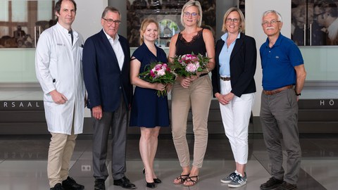MeDDrive Tandem-Förderung Onkologie: Prof. Björn Falkenburger, Dr. Andreas Sperl, Dr. Anne-Marlen Ada, Dr. Therese Seidlitz, Prof. Esther Troost, Prof. Andreas Deußen