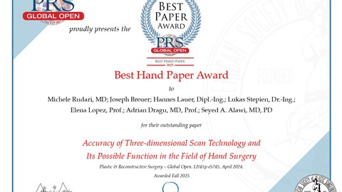 Zertifikat mit Überschrift: Best Hand Paper Award