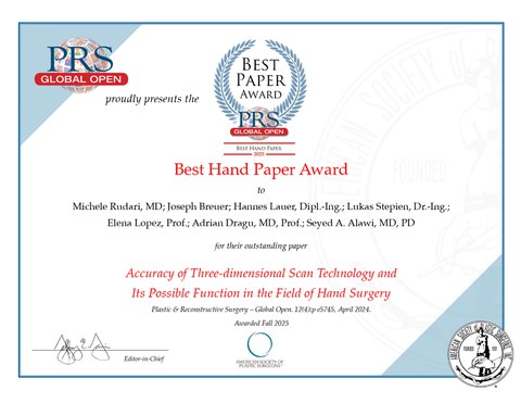 Zertifikat mit Überschrift: Best Hand Paper Award
