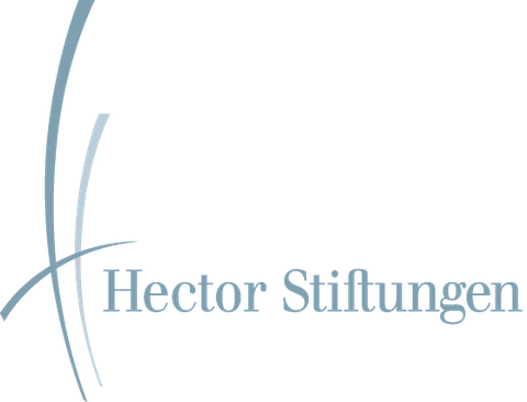 Logo: Links zwei senkrechte und eine waagerechte Linien, die den Buchstaben H bilden, rechts Text: Hector Stiftungen.