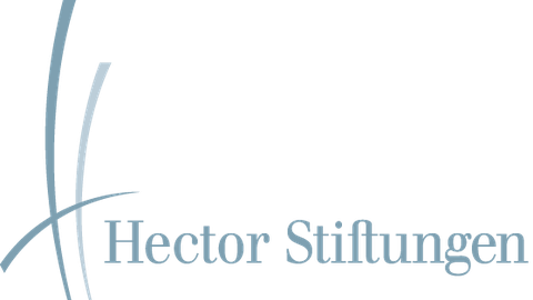 Logo: Links zwei senkrechte und eine waagerechte Linien, die den Buchstaben H bilden, rechts Text: Hector Stiftungen.