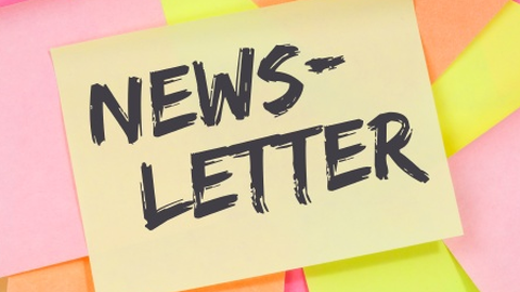 Foto: Gelbe Haftnotiz mit dem aufgeschriebenen Wort 'NEWSLETTER' auf bunten Haftnotizen