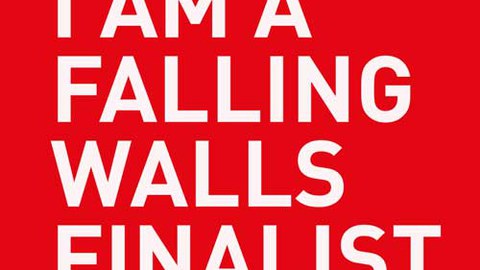 Rotes Quadrat mit der Aufschrift I am a falling walls finalist