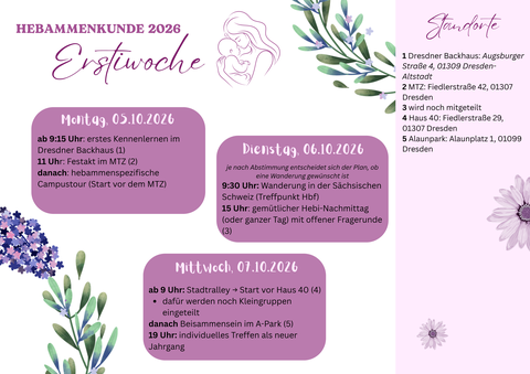 Programm Ersti-Woche 2026 Hebammenkunde TU Dresden