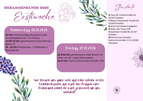 Programm Ersti-Woche 2026 Hebammenkunde TU Dresden