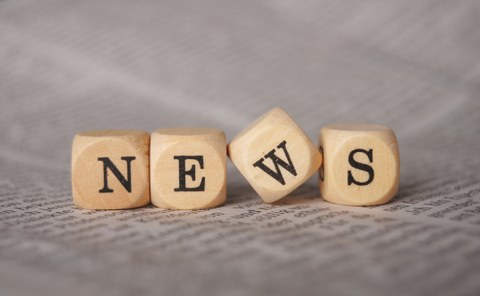 Das Foto zeigt vier Holzwürfel, die das Wort "NEWS" bilden. Sie stehen auf einem Zeitungsartikel.