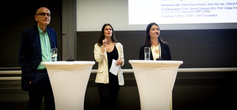 Prof. Thomas Südhof, Susanne Braun und Nachwuchswissenschaftlerin