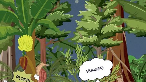 Cartoon der Achatschnecken bei der nächtlichen Futtersuche zeigt