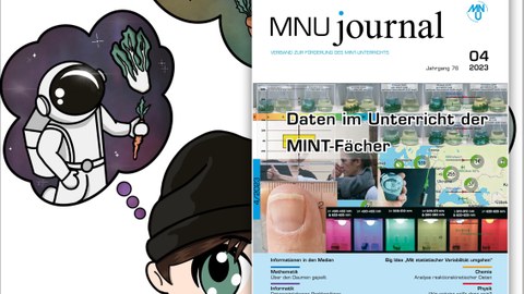 Comic mit Sprechblasen und Cover des MNU-Journal