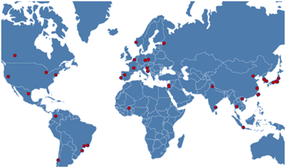 Landkarte mit eingetragenden Kooperationspartnern der Fakultät Biologie