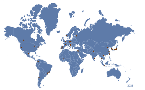 Weltkarte mit eingetragenen Kopperationen