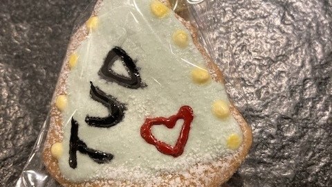 bell-shaped cookie with white sugar frosting