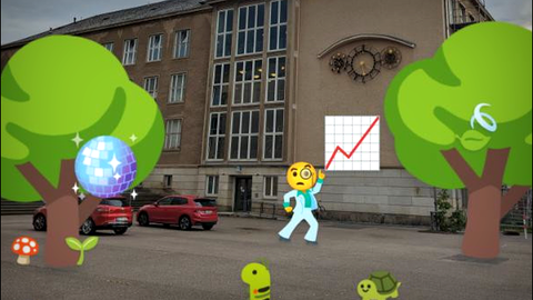 Ein Bild vom Willers-Bau mit Emojis als Dekor