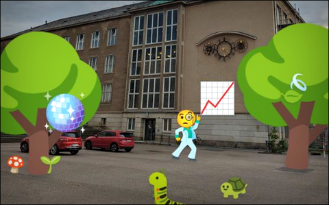 Ein Bild vom Willers-Bau mit Emojis als Dekor
