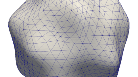 Eine ausgebeulte Sphäre mit eingebetteten Gitterlinien, die sich hin zu einer runden Sphären entwickeln wird.