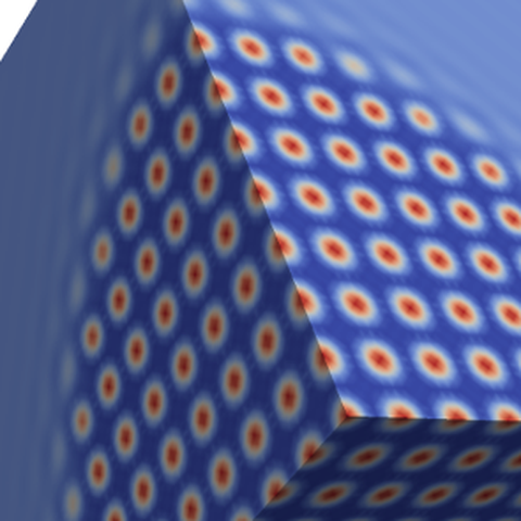 Coexistence of two phases - crystalline and liquid - within the phase-field crystal model in a three dimensional setup.