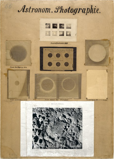 Tafel 66 aus Hermann Krones "Historischem Lehrmuseum für Photographie" zum Einsatz der Fotografie in der Astronomie