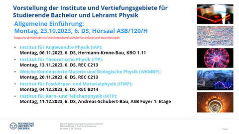 Vorstellung der Institute der Fakultät Physik