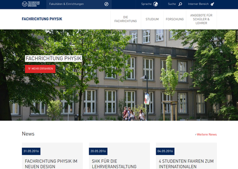 Neue Webseite der Fachrichtung Physik
