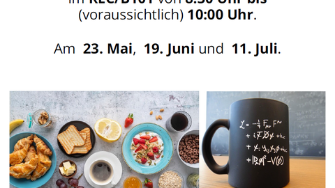 Einladungsplakat mit Bildern von Lebensmitteln und Kaffeetasse