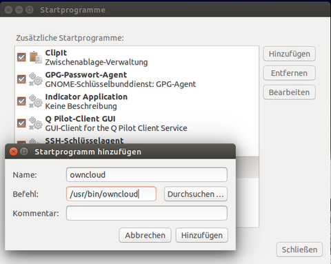 owncloud client als Startprogramm hinzufügen