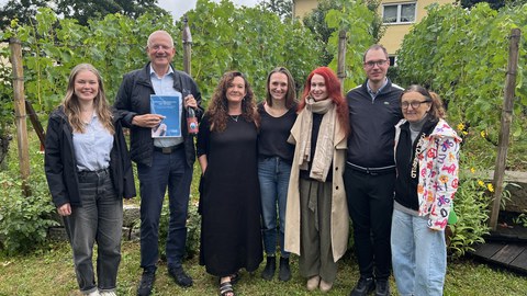 Gemeinsamer Abschied im Grünen: Mitglieder des Teams der Arbeits- und Organisationspsychologie bei einem kleinen Ausflug in die sächsische Weinlandschaft.