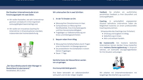 Flyer der Dresdner Unternehmerstudie: Stress - Insolvenz - Coaching 