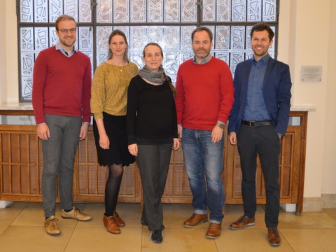 Das neue Präsidium der Jungen Akademie: v.l.n.r.: Lukas Haffert, Ricarda Winkelmann, Ulrike Endesfelder, Christian Hof, Philipp Kanske. 