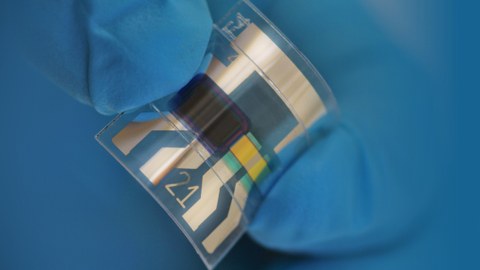 Darstellung einer hauchdünnen und flexiblen Sensorfolie, basierend auf kostengünstigen organischen Halbleitern