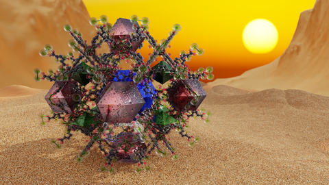 Metal-organic frameworks can adsorb water in the pores they form. The picture shows the three different types of interconnected cavities of the studied compounds as polyhedra. 