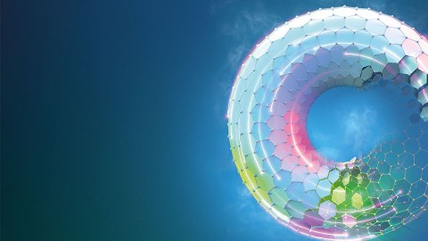 ein schillernd-scheinender Donut aus futuristisch-leuchtenden Zellen