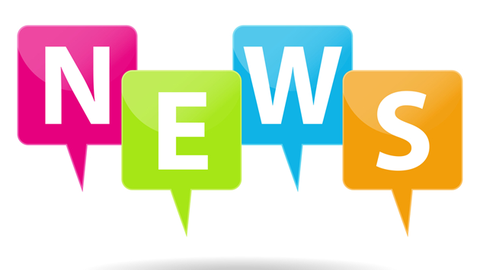 Vier Buchstaben in bunten Sprechblasen ergeben das Wort "NEWS"