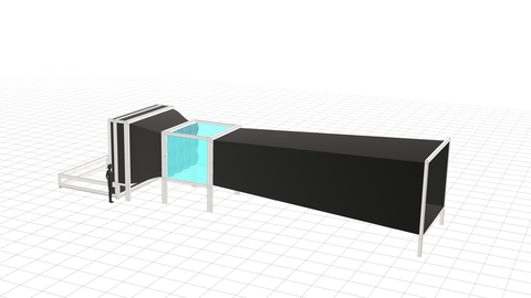 Windshaper with tilting mechanism, flow straightener, and convergent, test, and divergent sections.