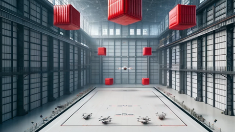 Visualisuerung von Flugversuchen mit Drohnen in der Versuchshalle des Smart Mobility Lab