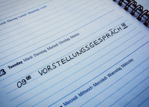 Note in Timer: "Vorstellungsgespräch"